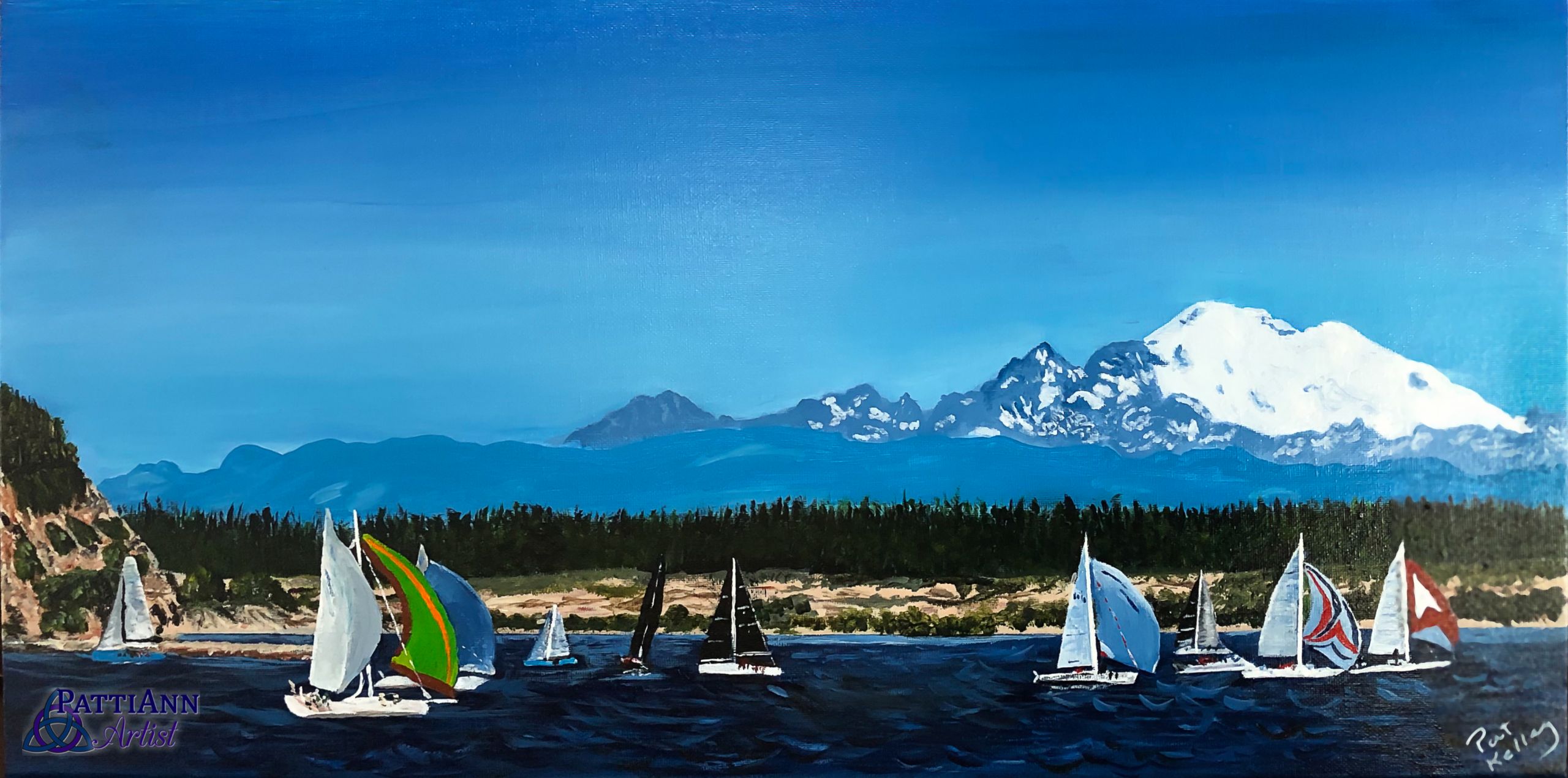 Penn Cove sailboat race in Penn Cove, Puget Sound with Mount Baker