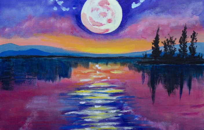 Moonlit Evening Over Lake