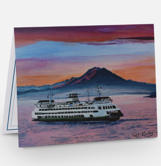 Note Card-Northwest Morning Aglow Mountain & Ferry