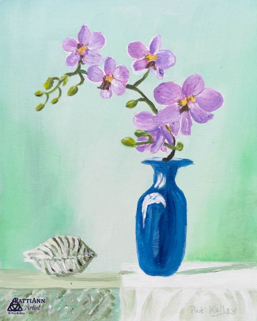 Blue Vase, Pink Flowers